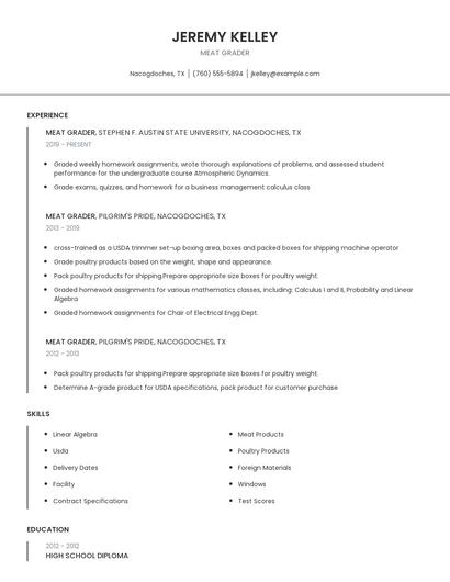 Meat Grader Resume