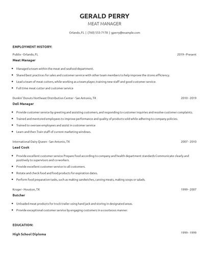 Meat Manager Resume