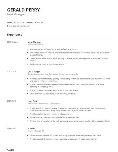 Meat Manager Resume