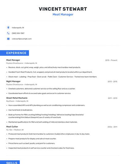 Meat Manager Resume