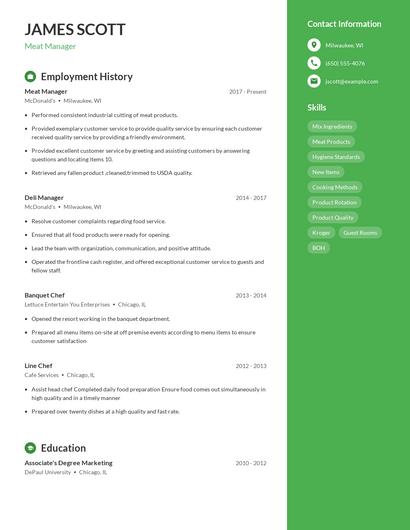 Meat Manager Resume