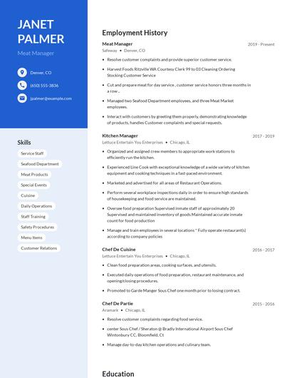 Meat Manager Resume