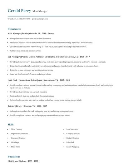 Meat Manager Resume