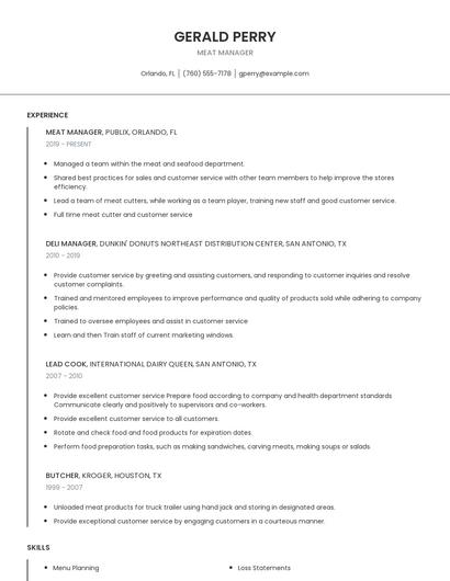 Meat Manager Resume