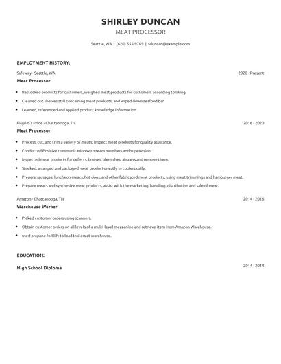 Meat Processor Resume