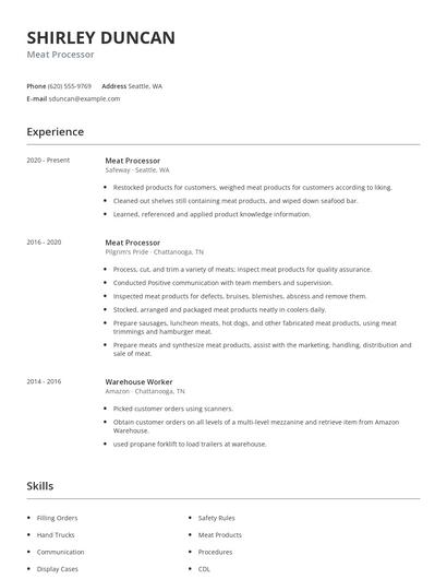 Meat Processor Resume