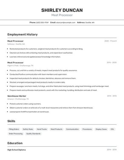 Meat Processor Resume