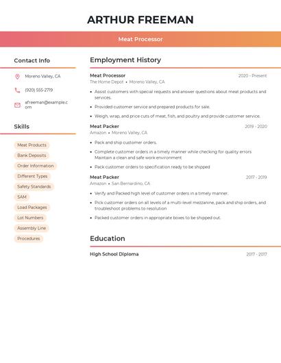 Meat Processor Resume