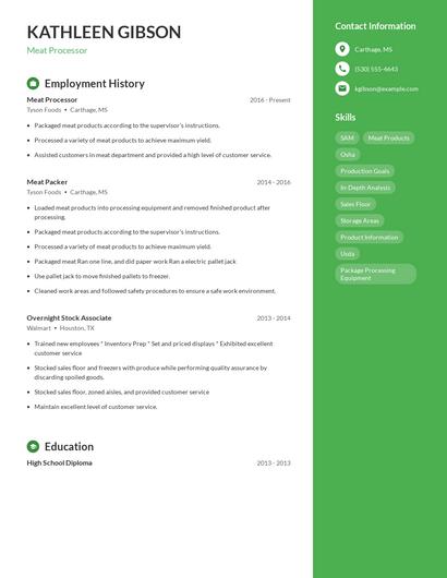 Meat Processor Resume