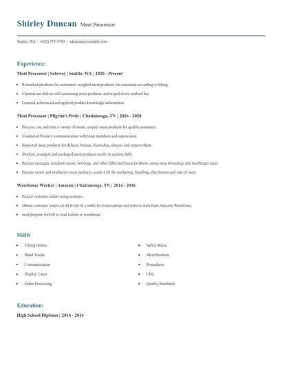 Meat Processor Resume