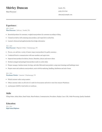Meat Processor Resume