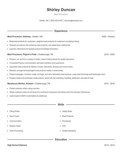Meat Processor Resume