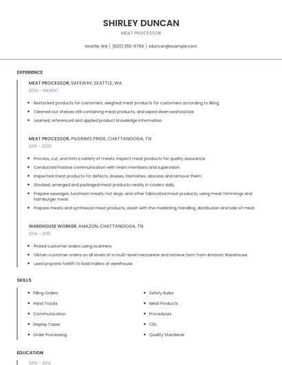 Meat Processor Resume