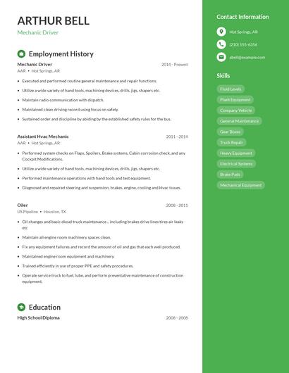 Mechanic Driver Resume