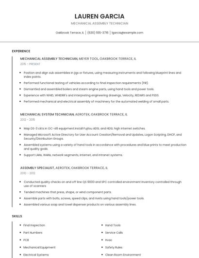 Mechanical Assembly Technician Resume