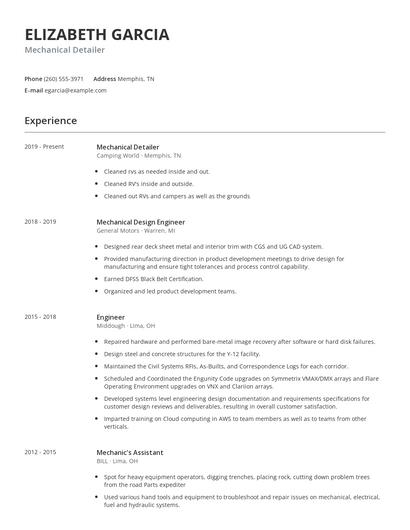 Mechanical Detailer Resume