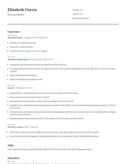 Mechanical Detailer Resume