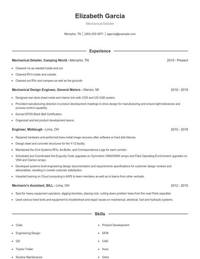 Mechanical Detailer Resume