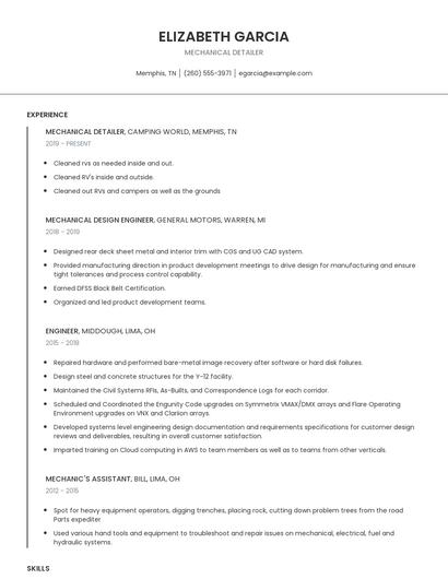 Mechanical Detailer Resume