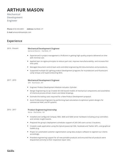 Mechanical Development Engineer Resume