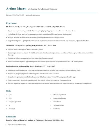 Mechanical Development Engineer Resume