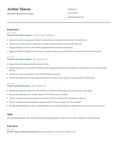 Mechanical Development Engineer Resume