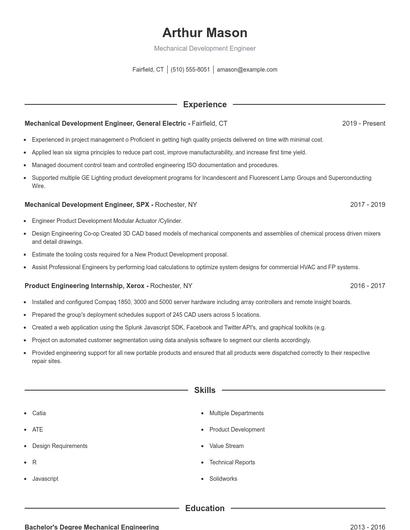 Mechanical Development Engineer Resume