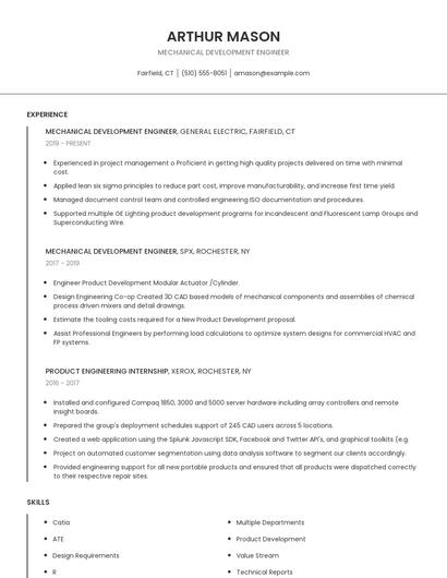Mechanical Development Engineer Resume