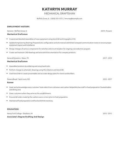 Mechanical Draftsman Resume