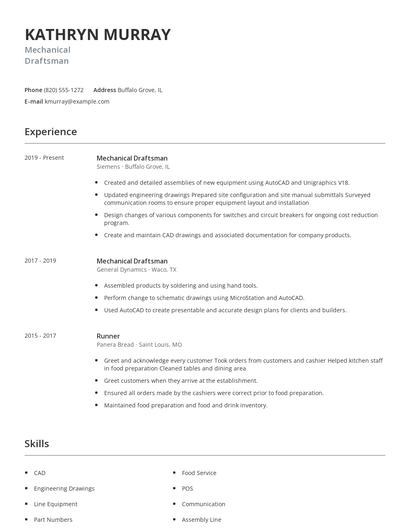 Mechanical Draftsman Resume
