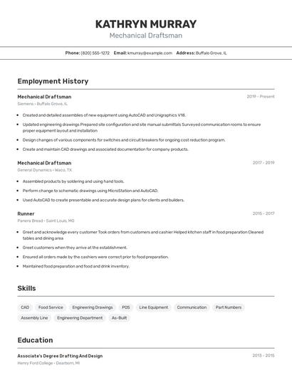 Mechanical Draftsman Resume