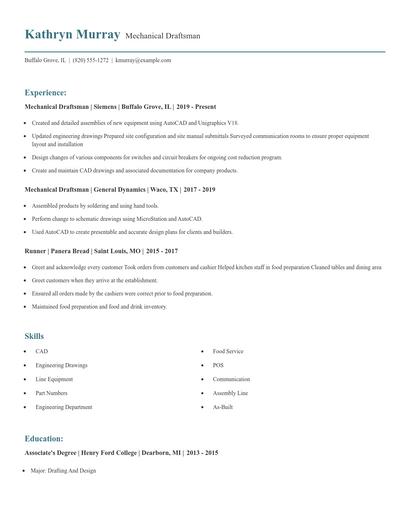 Mechanical Draftsman Resume