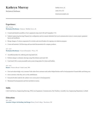 Mechanical Draftsman Resume