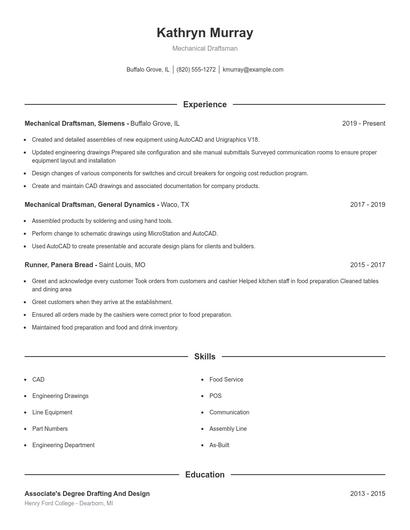 Mechanical Draftsman Resume