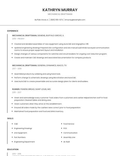 Mechanical Draftsman Resume