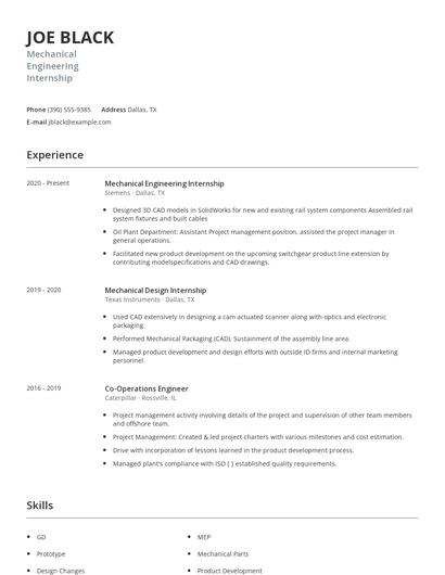 Mechanical Engineering Internship Resume