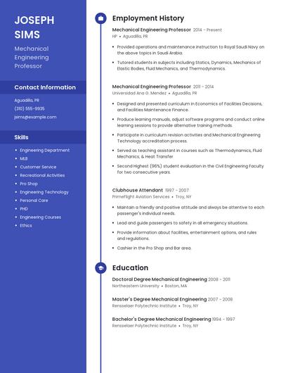 Mechanical Engineering Professor Resume