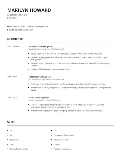 Mechanical Field Engineer Resume
