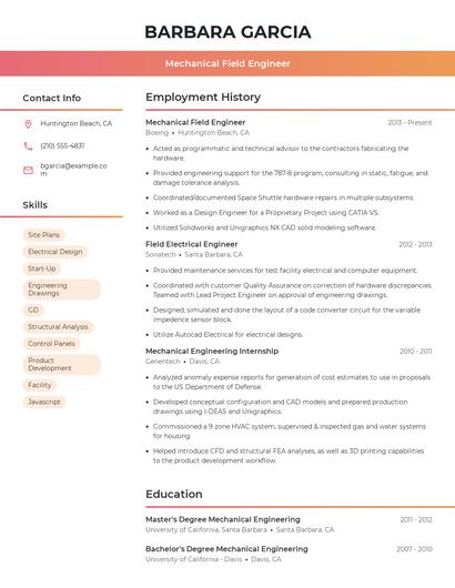 Mechanical Field Engineer Resume