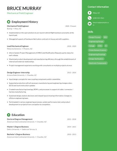 Mechanical Field Engineer Resume