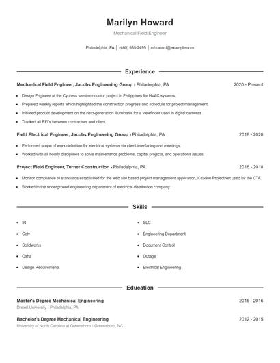 Mechanical Field Engineer Resume
