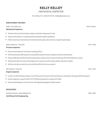 Mechanical Inspector Resume