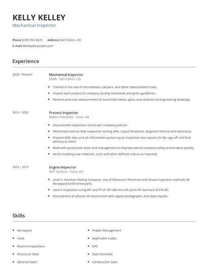 Mechanical Inspector Resume
