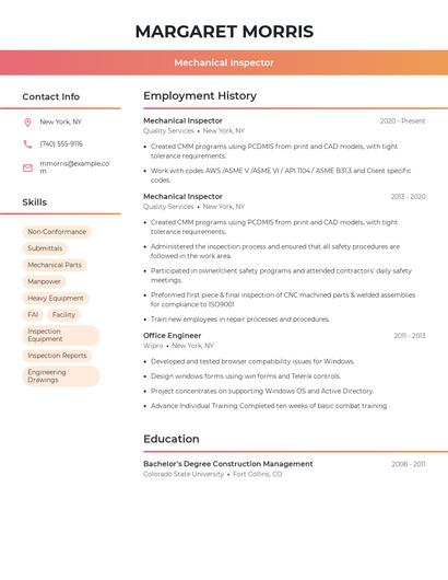 Mechanical Inspector Resume