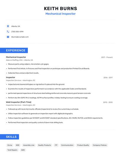 Mechanical Inspector Resume