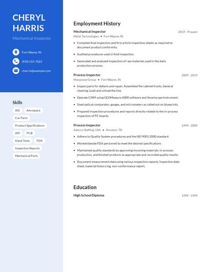 Mechanical Inspector Resume