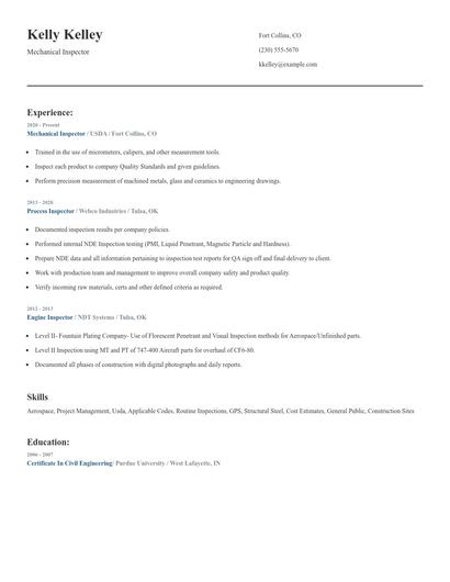 Mechanical Inspector Resume