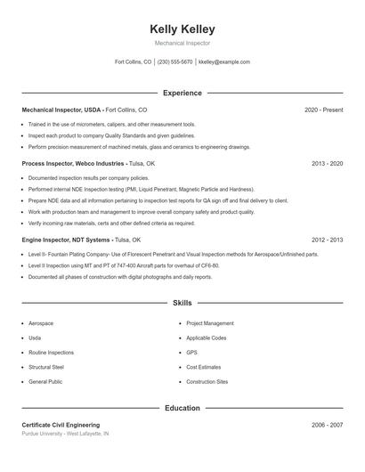 Mechanical Inspector Resume