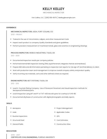 Mechanical Inspector Resume