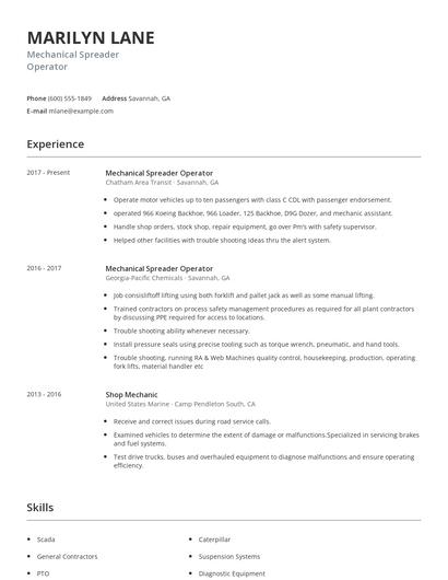 Mechanical Spreader Operator Resume